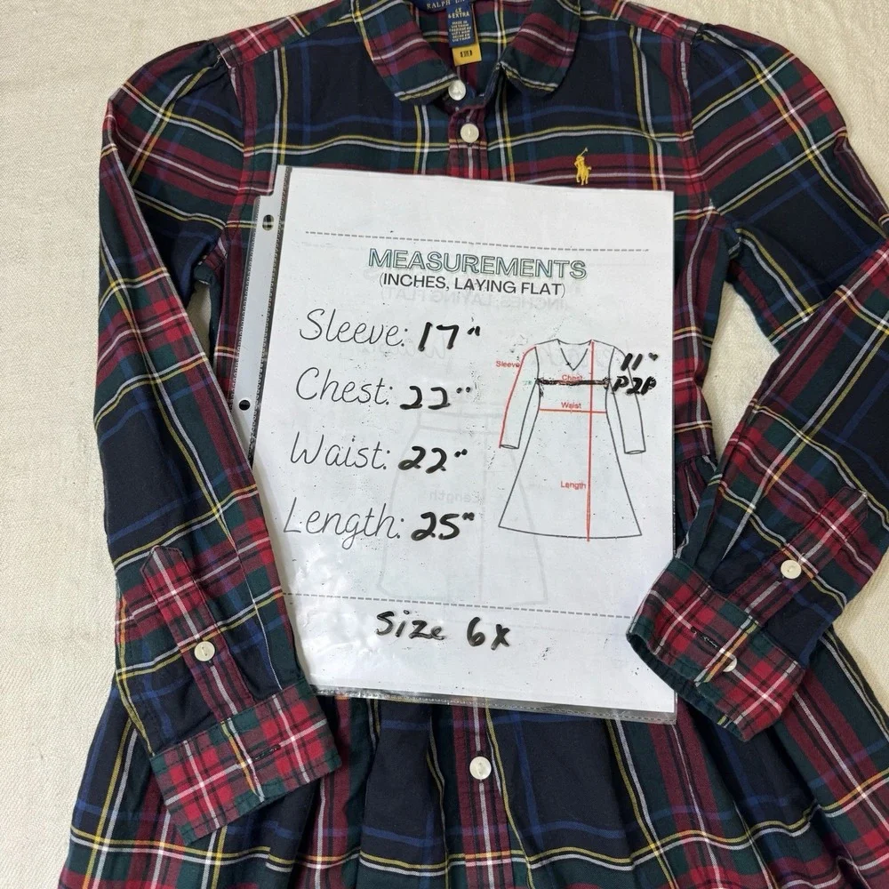 Polo Ralph Lauren Girls Plaid Shirt Dress Red Blue Tartan Size 6X Holiday Xmas